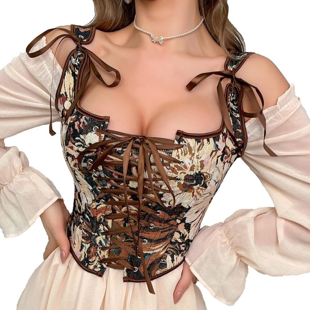 Women Vintage Floral Bustier Corset Top Elastic Waist Shapewear Night Out